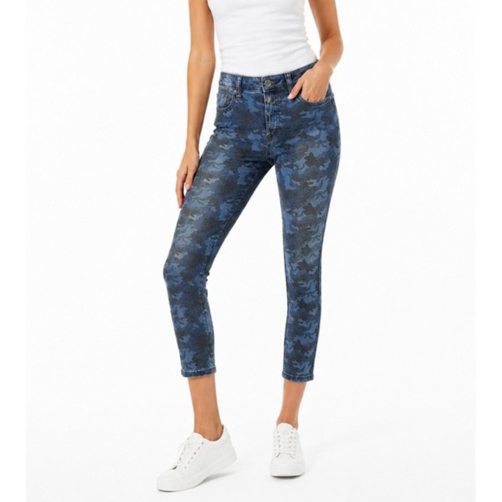 Miss Me Womens Blue Camo Mid Rise Ankle Skinny Jeans Button Fly Size 27
